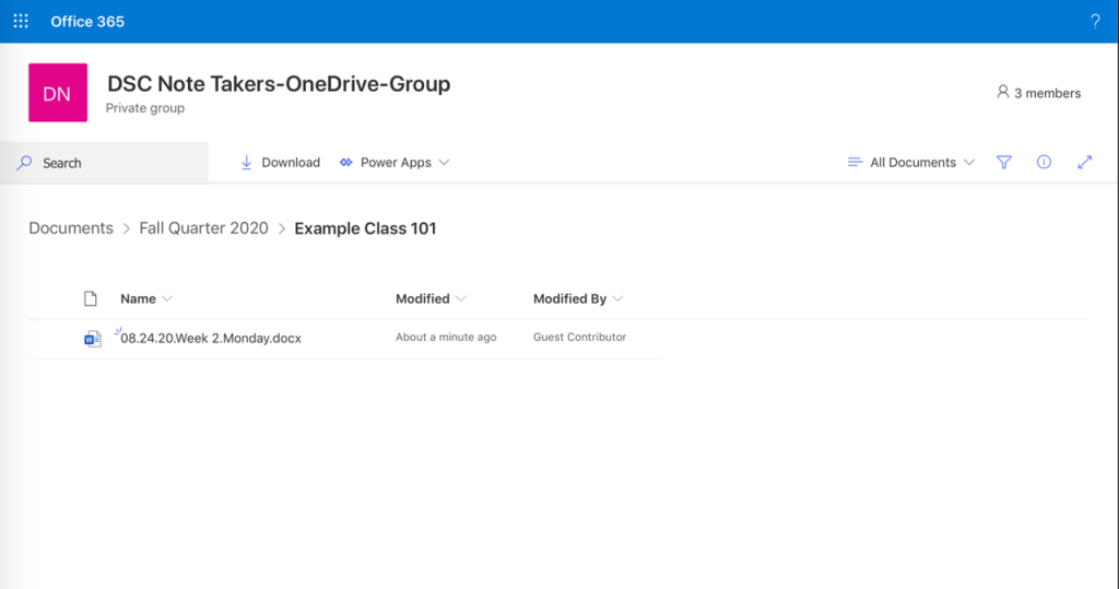 SharePoint example course page.